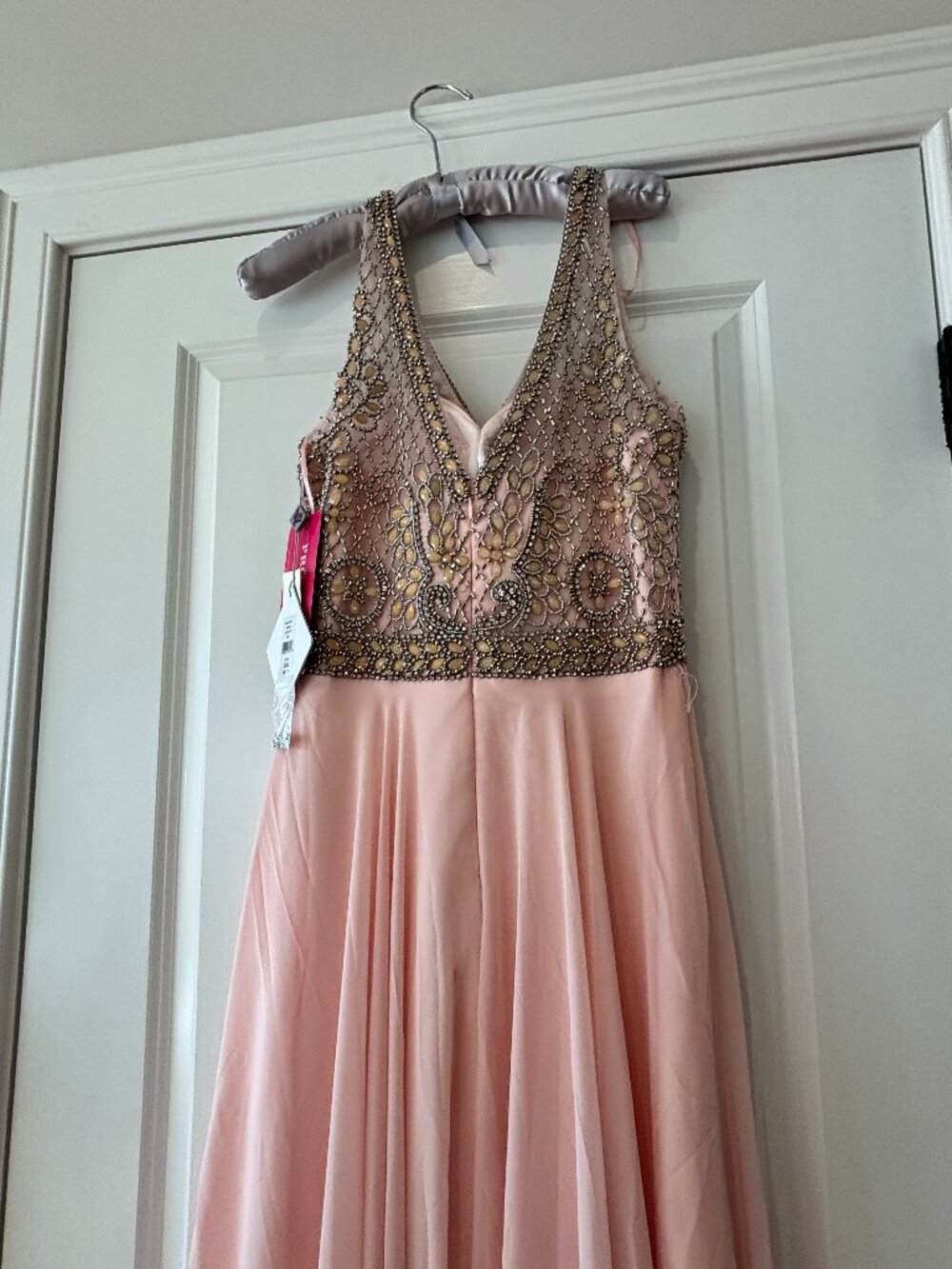 New Glow Brand Pink Dress Hand-Beaded Crystal Bodice Formal Gown Evening  Size 6 - Picture 5 of 5